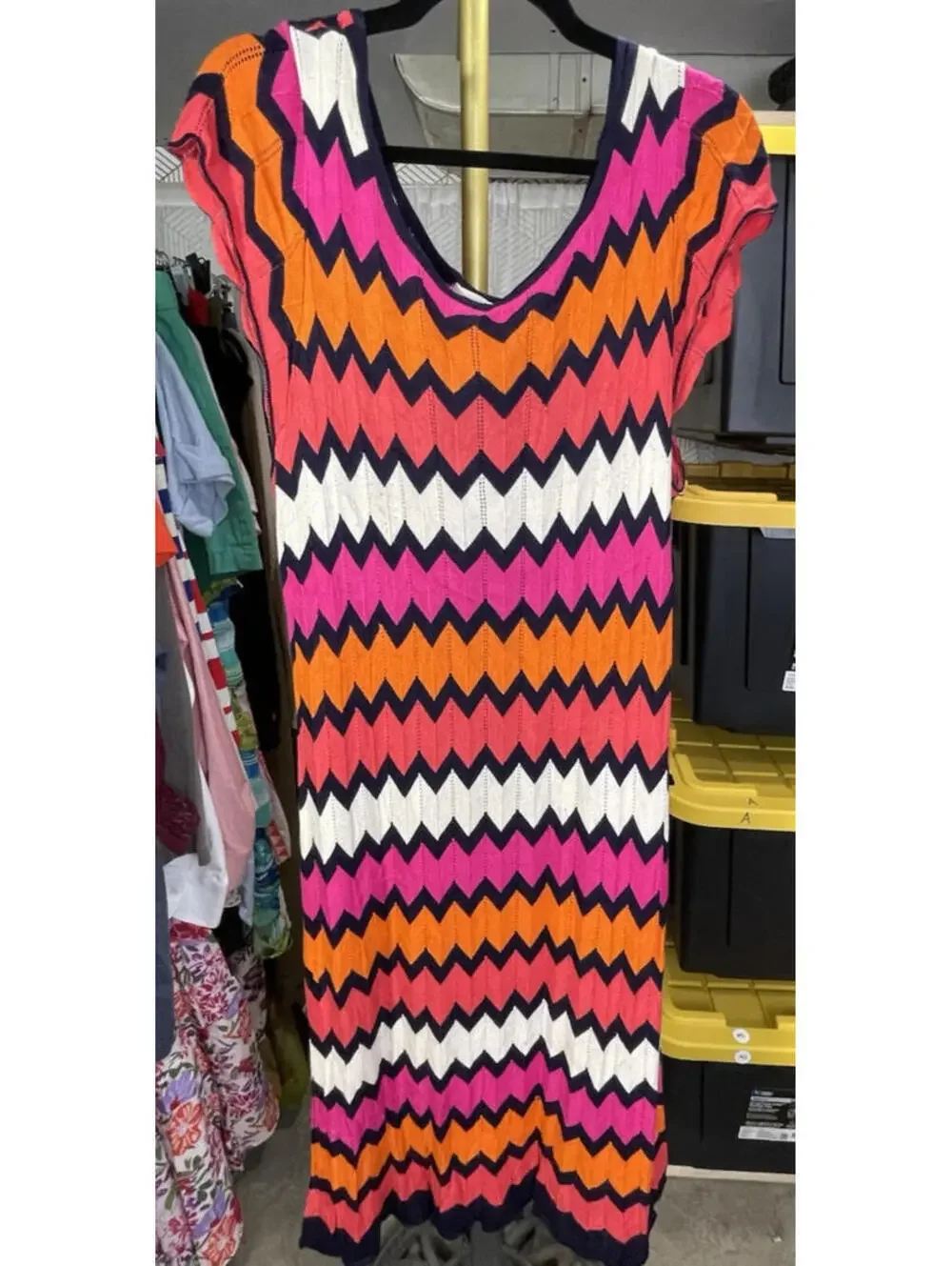 Roz & Ali Sweater Dress Plus Size 20 Multicolor Chevron Knit Sleeveless Midi